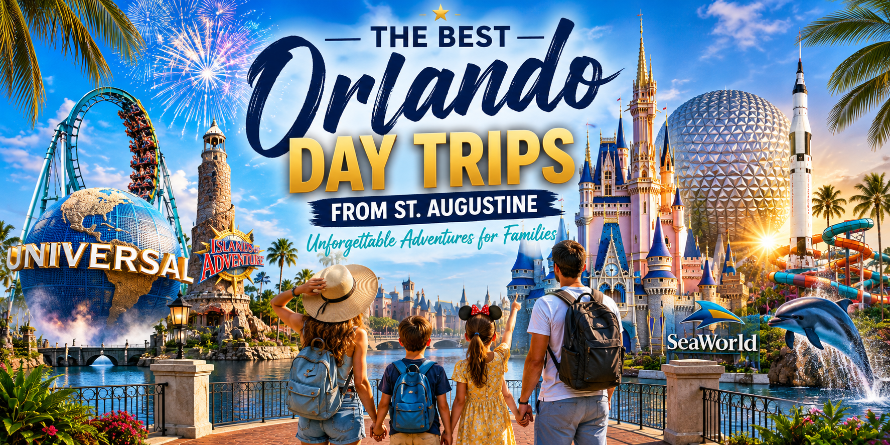 Family enjoying an Orlando day trip from St. Augustine with theme parks, attractions, and family adventures in Florida