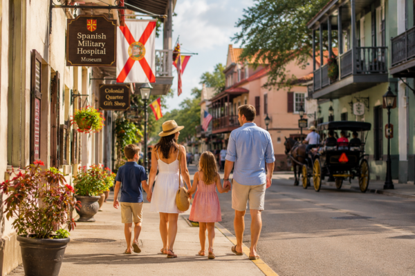 Family walking through downtown St. Augustine