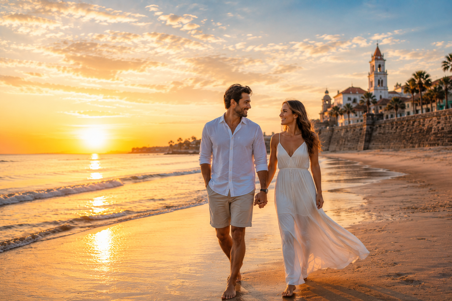 couple walking on a beach in saint augustine florida hero image for saintaugustineflorida.net