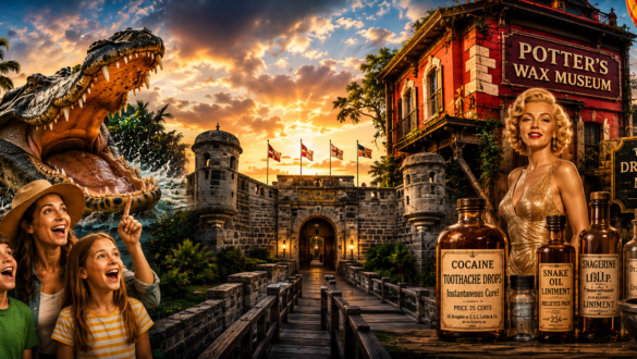 Family discovering the wonder of St. Augustine attractions featuring the lighthouse, alligator exhibits, historic museums, pirate adventures, and iconic landmarks throughout the nation's oldest city.