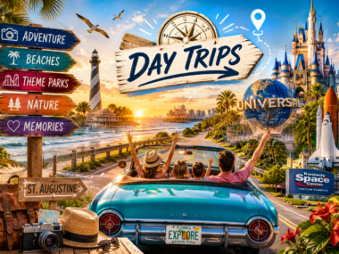 Family enjoying a Florida day trip adventure from St. Augustine with scenic coastal drives, beaches, theme parks, historic landmarks, and iconic attractions across Central Florida