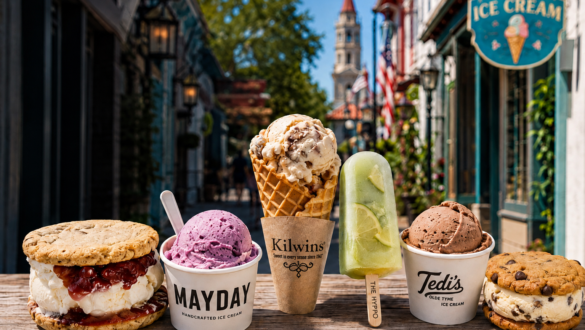 Best ice cream in downtown St. Augustine, Florida, featuring cones, scoops, ice pops and ice cream sandwiches.