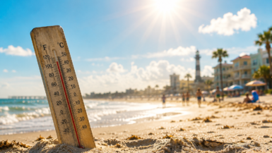Hot summer day at St. Augustine Beach in Florida with temperatures above 100 degrees