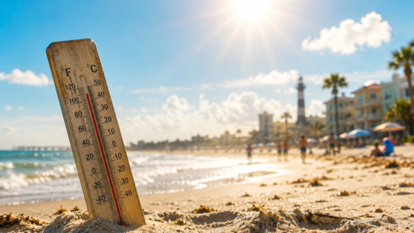 Hot summer day at St. Augustine Beach in Florida with temperatures above 100 degrees